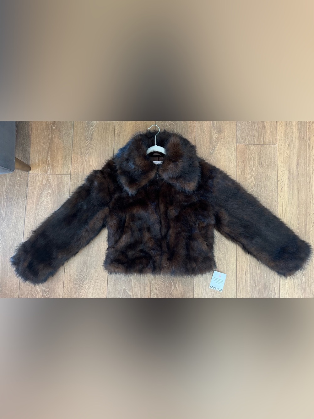 Topshop Dark Brown Faux Fur Zip Jacket XS US 0–2 - Picture 7 of 12